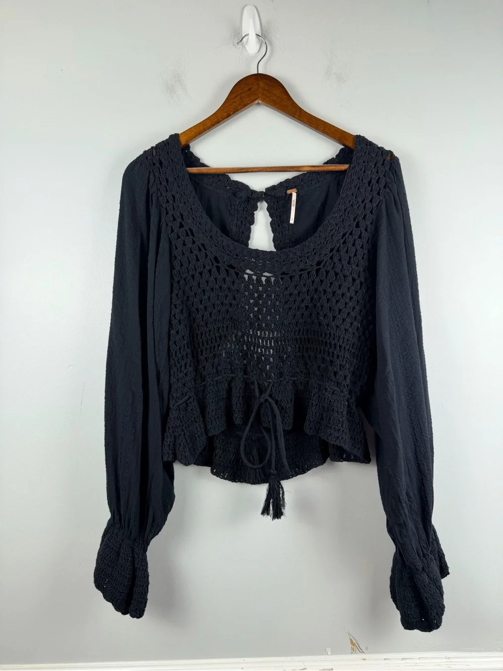 Free people Megan Crochet Top in black size large